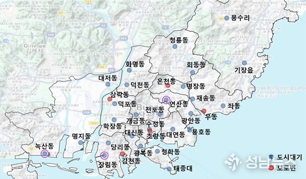 대기환경측정망 운영지점 위치도