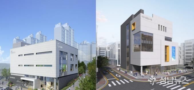 좌측부터 음봉어울샘도서관, 배방월천도서관 조감도