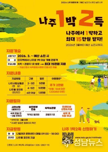 나주시가 24일부터 ‘나주방문의 해’ 공식 홈페이지를 통해 나주 1박 2득’ 사전신청 접수를 시작했다.