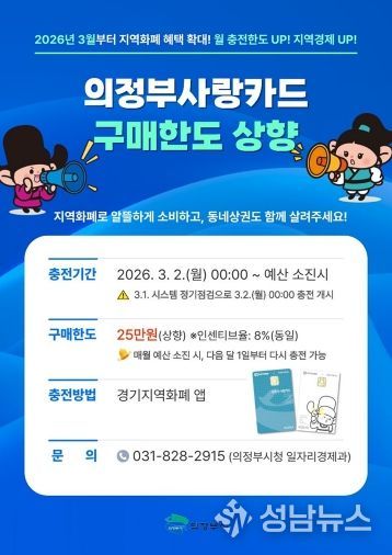 의정부시, 3월부터 의정부사랑카드 월 구매 한도 상향