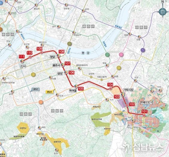 위례신사선 노선도