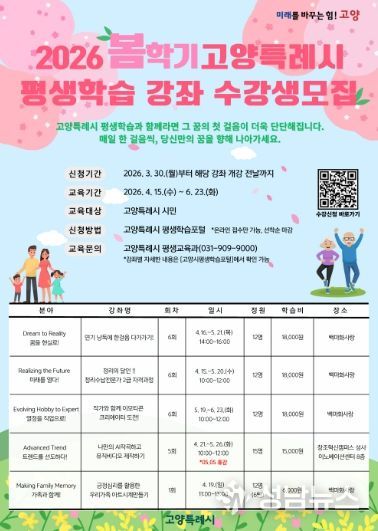 2026 봄학기 평생학습 강좌 수강생 모집 안내문