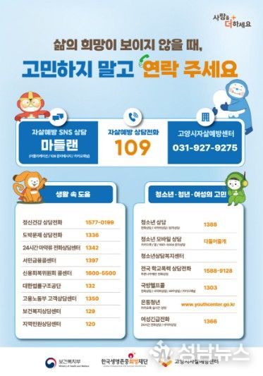 고양시자살예방센터, 자살 고위험시기 선제적 대응