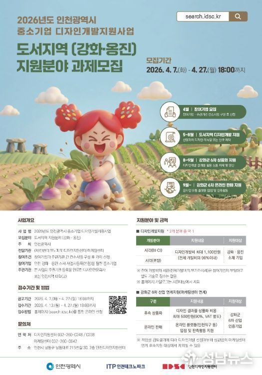 ‘2026 도서지역(강화⋅옹진) 중소기업 디자인개발지원’ 참여기업 모집